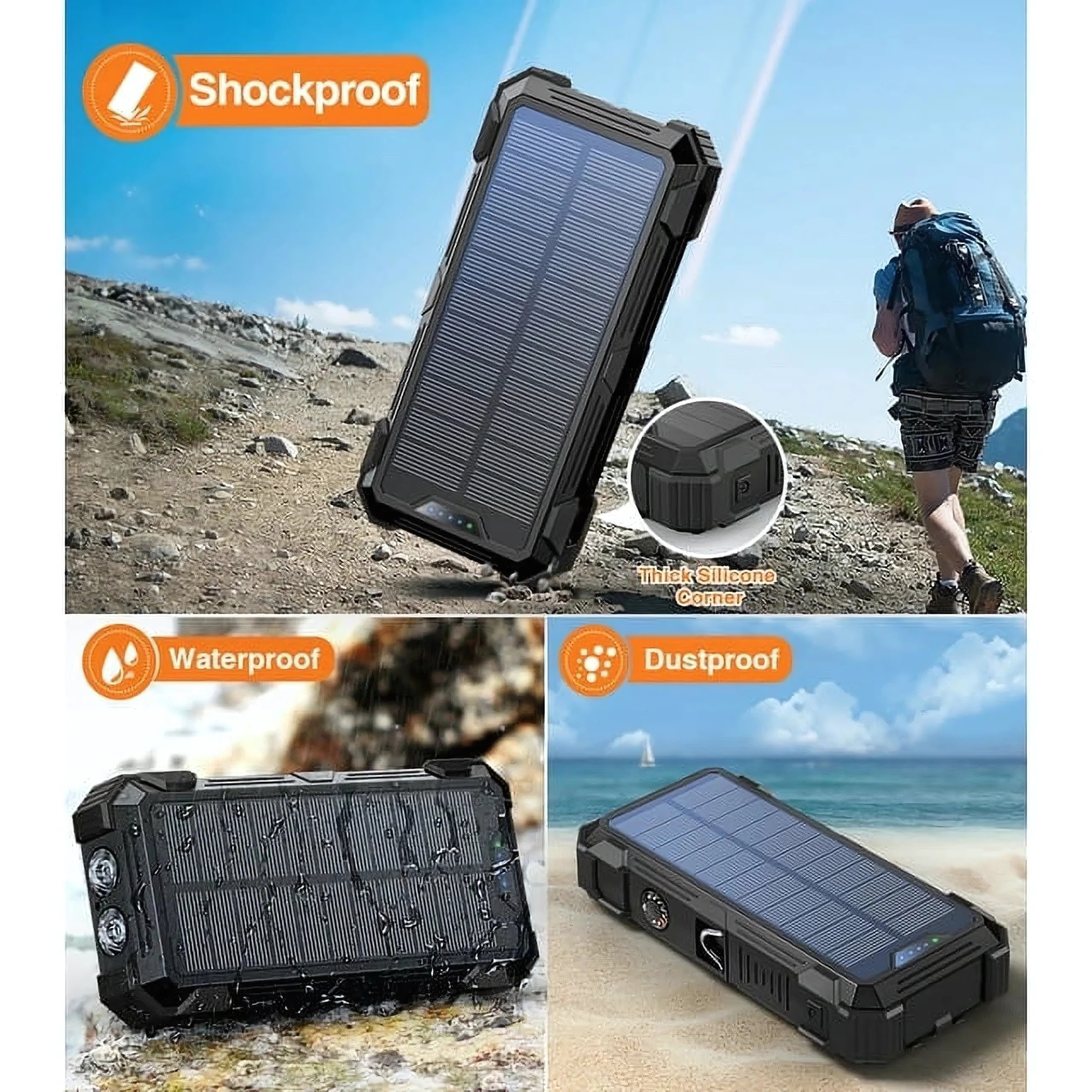 42800mAh Solar Charger Power Bank 15W Fast Charging Portable Charger with 4 Cables, USB Battery Pack Compatible with iPhone & Android Cell Phone