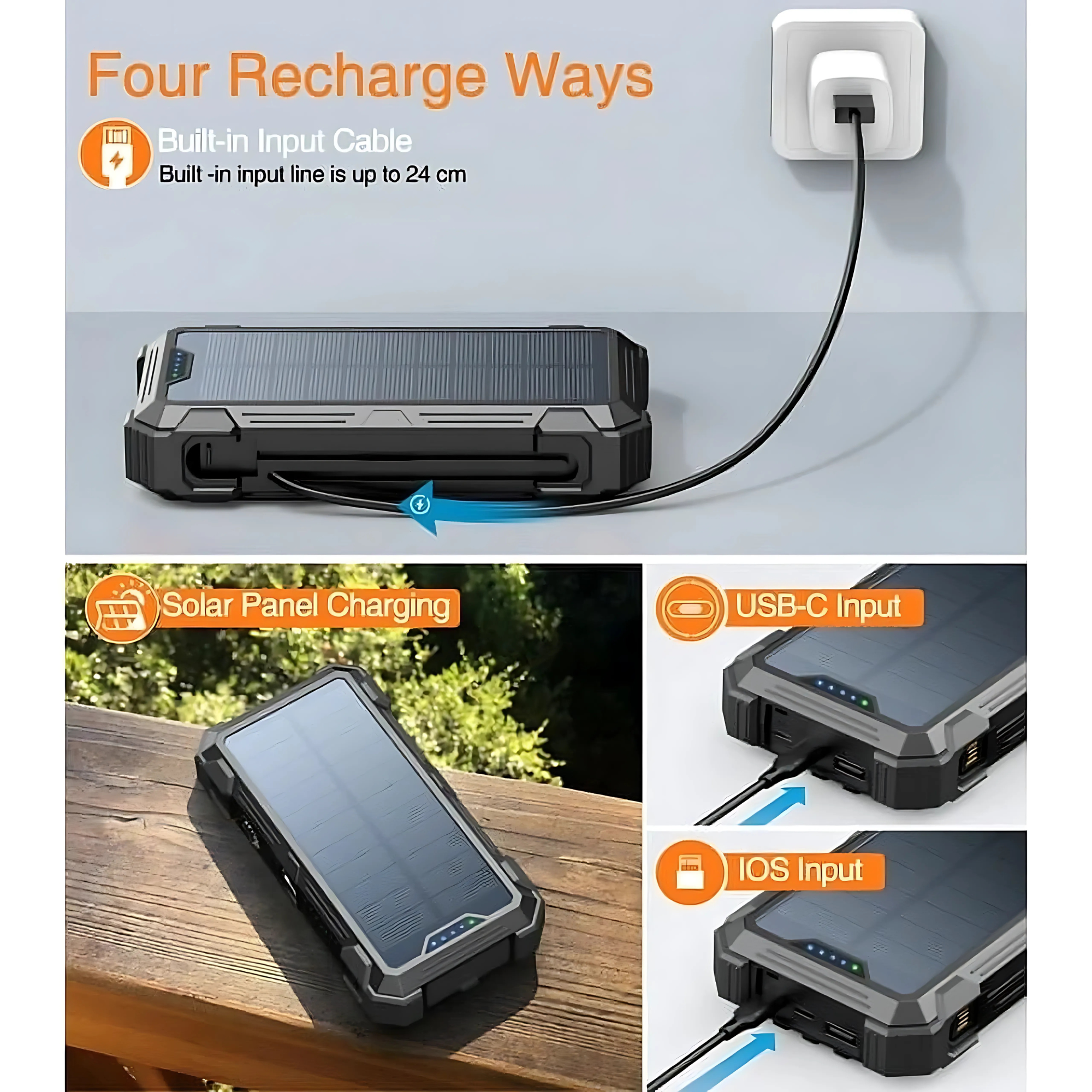 42800mAh Solar Charger Power Bank 15W Fast Charging Portable Charger with 4 Cables, USB Battery Pack Compatible with iPhone & Android Cell Phone